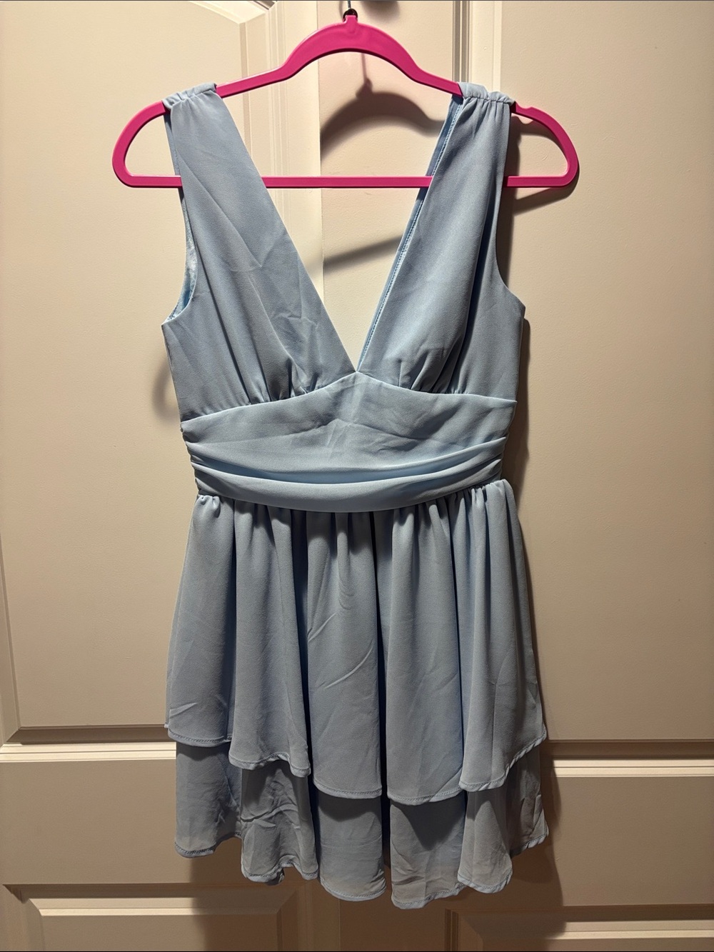 Light Blue V-Neck Layered Chiffon Dress